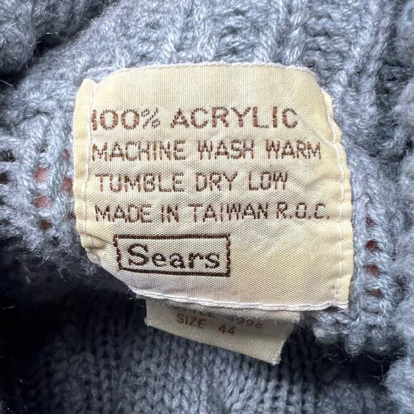 Vintage 80s Sears Men's Gray Cable Knit Cardigan Sweater Chunky Size 44 - Picture 7 of 15